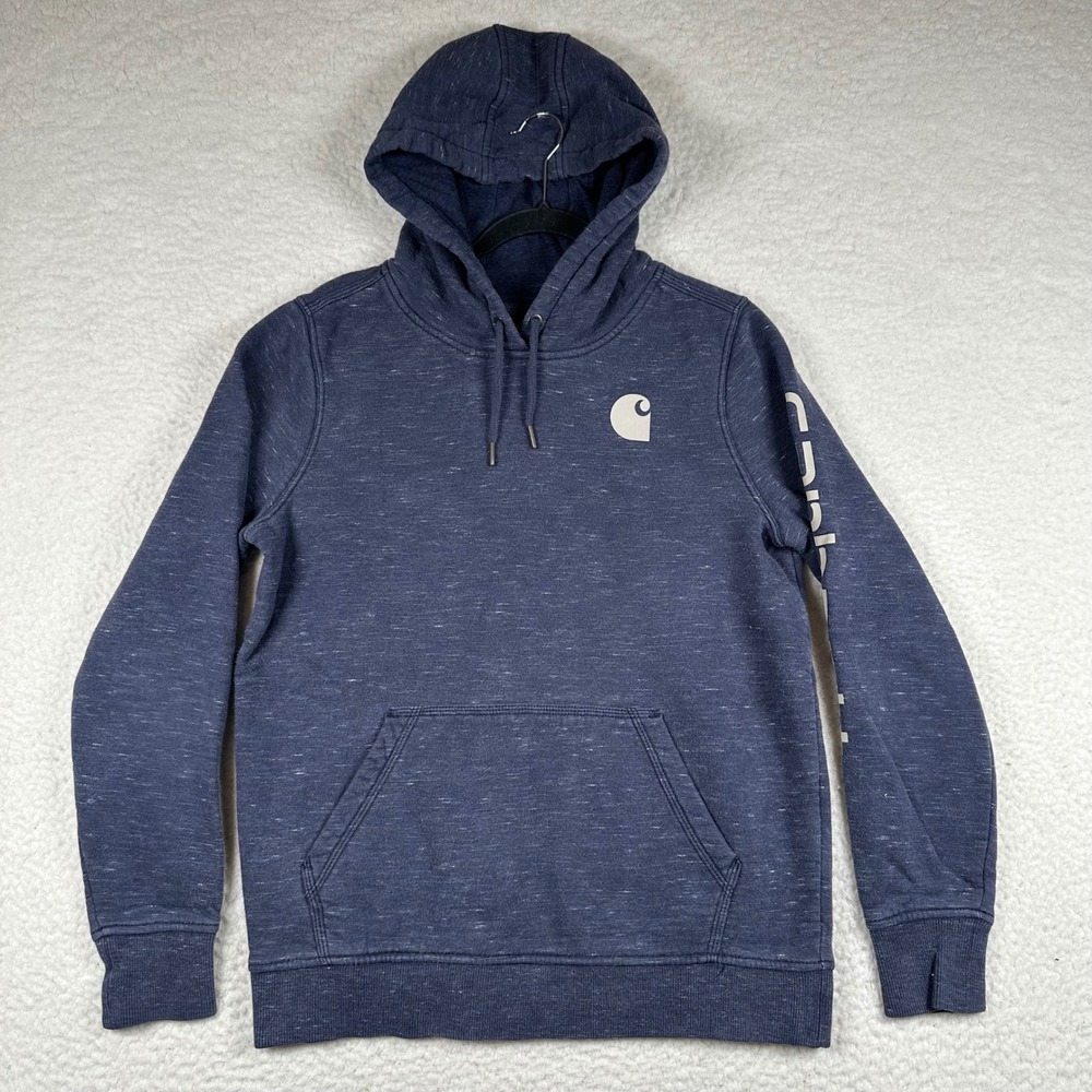 Carhartt Hoodie Boys Relaxed Fit Logo Sleeve M 8/10 Navy Blue Workwear Utility